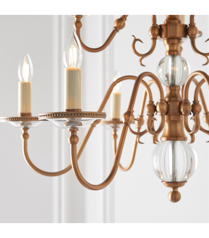 Tilburg 9 Light Chandelier Crystal Antique Brass Finish E14-5