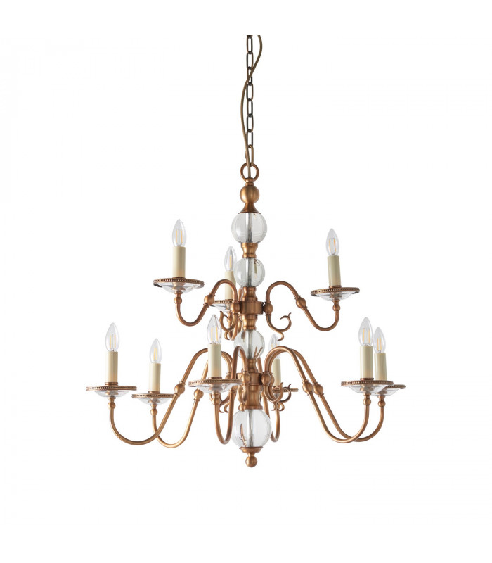 Tilburg 9 Light Chandelier Crystal Antique Brass Finish E14-10