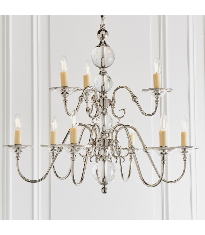 Tilburg 9 Light Chandelier Polished Nickel Plate & Crystal Finish E14-2