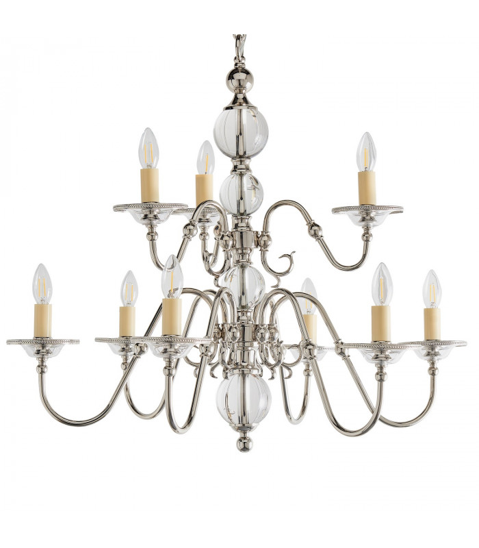 Tilburg 9 Light Chandelier Polished Nickel Plate & Crystal Finish E14-7