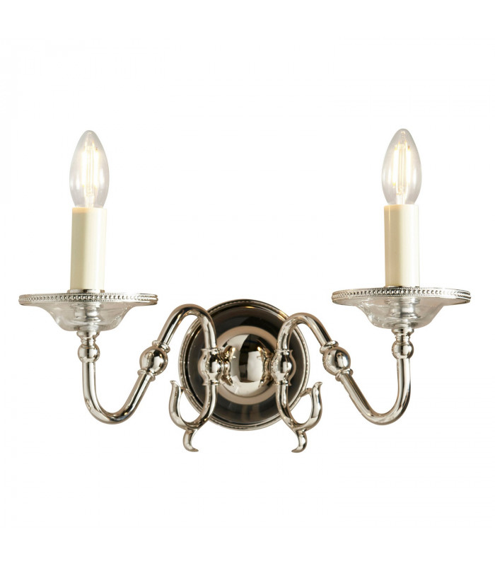 Tilburg 2 Light Indoor Twin Candle Wall Light Polished Nickel Plate with Crystal E14-1