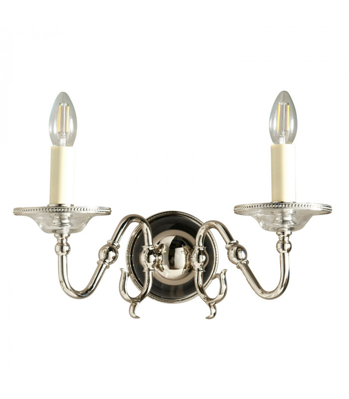 Tilburg 2 Light Indoor Twin Candle Wall Light Polished Nickel Plate with Crystal E14-8