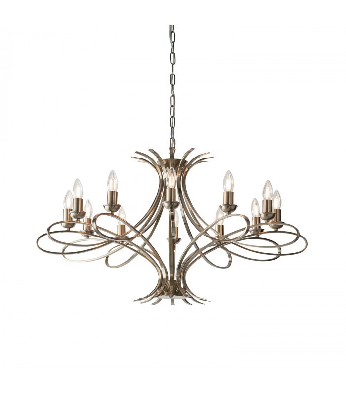 Penn 12 Light Chandelier Brushed Brass Effect Plate Finish E14-1