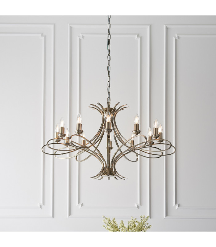 Penn 12 Light Chandelier Brushed Brass Effect Plate Finish E14-2