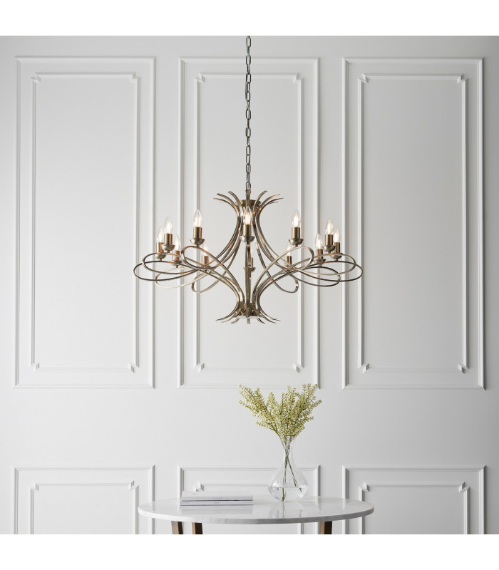 Penn 12 Light Chandelier Brushed Brass Effect Plate Finish E14-3