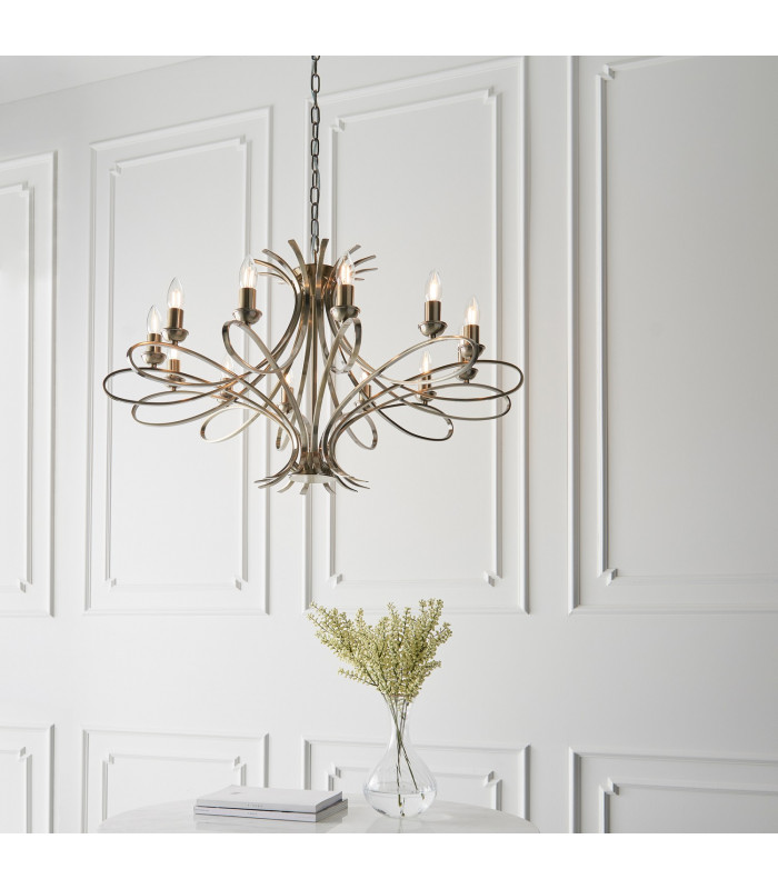 Penn 12 Light Chandelier Brushed Brass Effect Plate Finish E14-4