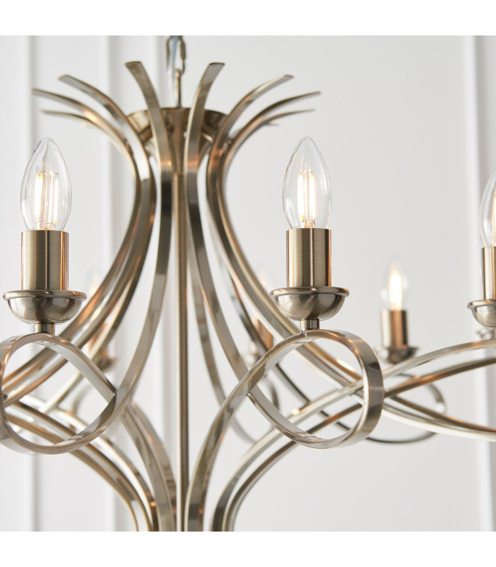 Penn 12 Light Chandelier Brushed Brass Effect Plate Finish E14-6