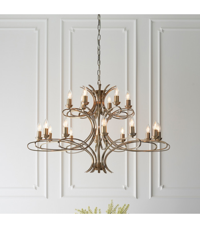 Penn 18 Light Chandelier Brushed Brass Effect Plate Finish E14-2