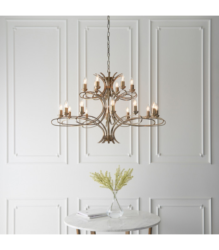 Penn 18 Light Chandelier Brushed Brass Effect Plate Finish E14-3