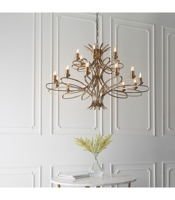 Penn 18 Light Chandelier Brushed Brass Effect Plate Finish E14-4