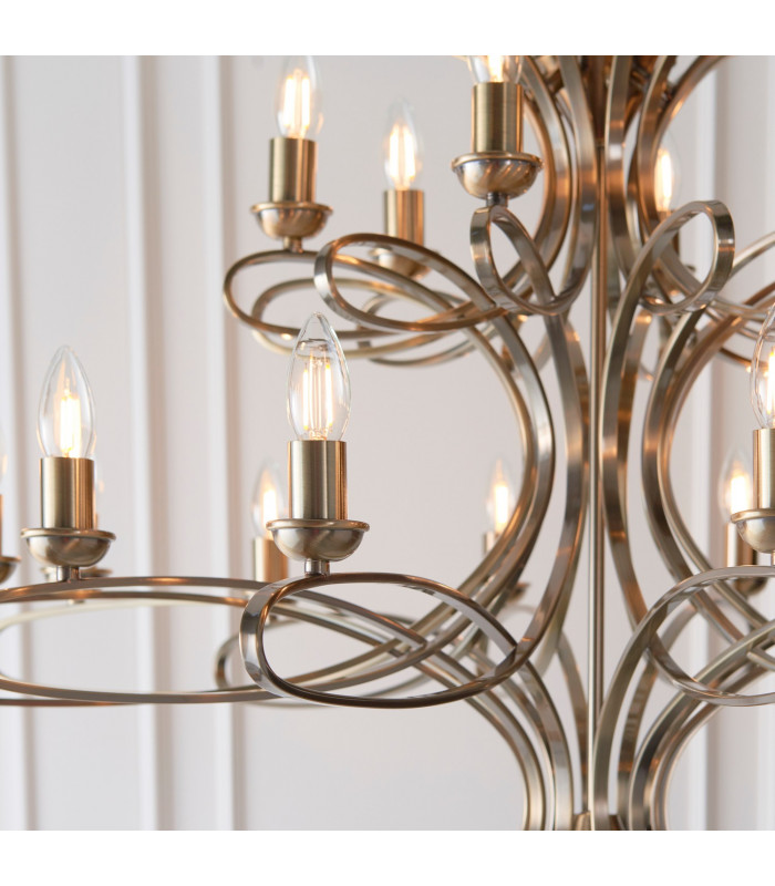 Penn 18 Light Chandelier Brushed Brass Effect Plate Finish E14-5