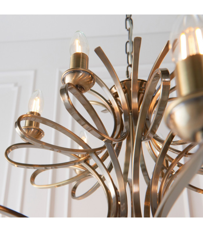 Penn 18 Light Chandelier Brushed Brass Effect Plate Finish E14-7