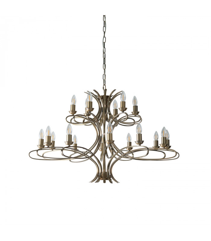 Penn 18 Light Chandelier Brushed Brass Effect Plate Finish E14-10