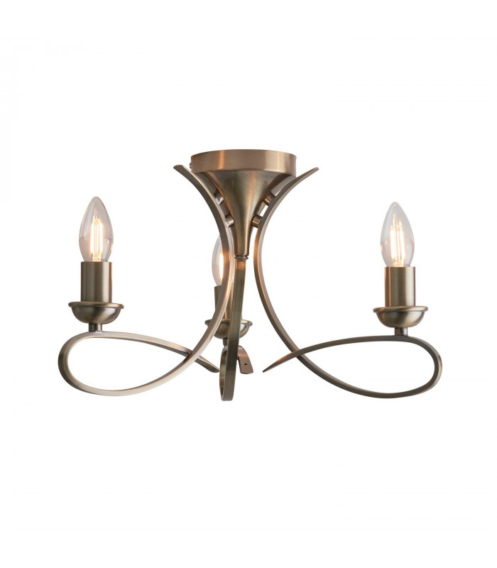 Penn 3 Light Semi Flush Multi Arm Ceiling Light Brushed Brass effect plate E14-1