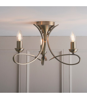 Penn 3 Light Semi Flush Multi Arm Ceiling Light Brushed Brass effect plate E14-2