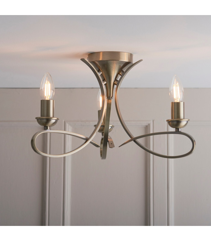 Penn 3 Light Semi Flush Multi Arm Ceiling Light Brushed Brass effect plate E14-2