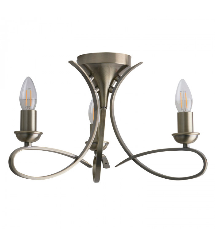 Penn 3 Light Semi Flush Multi Arm Ceiling Light Brushed Brass effect plate E14-6