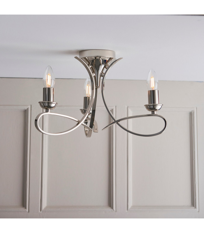 Penn 3 Light Semi Flush Multi Arm Ceiling Light Polished Nickel E14-3
