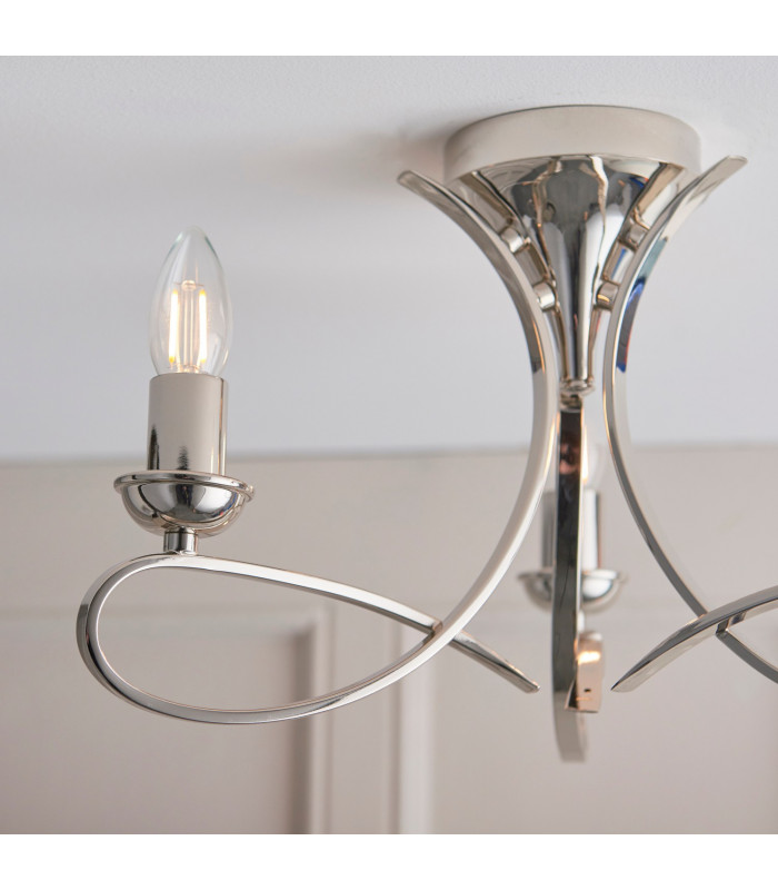 Penn 3 Light Semi Flush Multi Arm Ceiling Light Polished Nickel E14-4