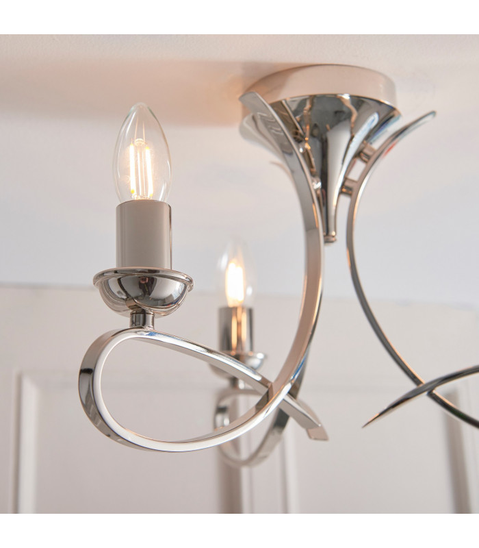 Penn 3 Light Semi Flush Multi Arm Ceiling Light Polished Nickel E14-6