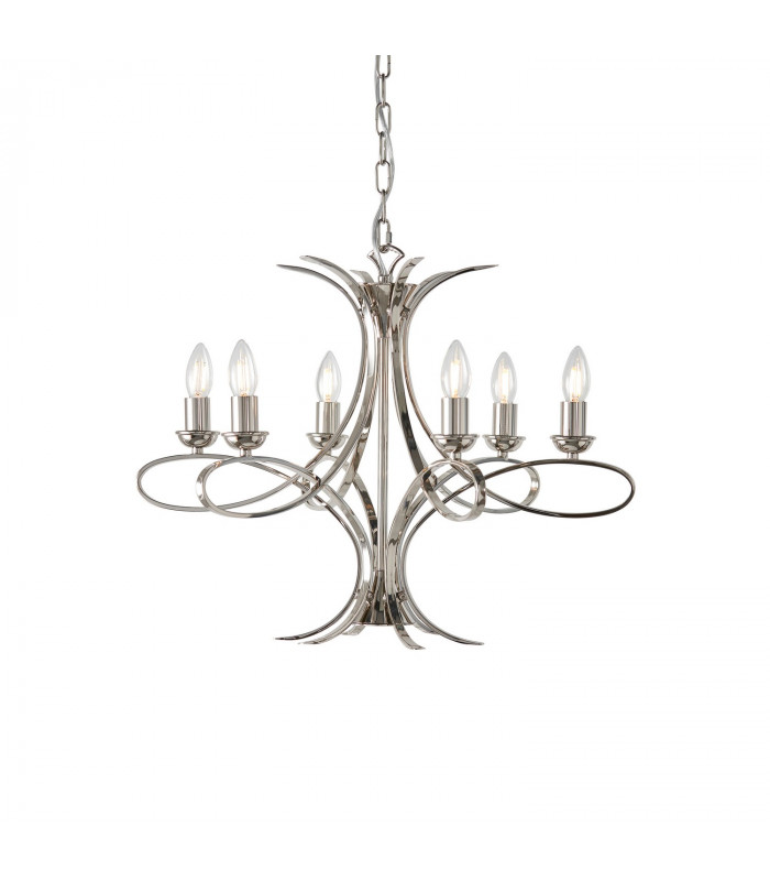 Penn 6 Light Multi Arm Ceiling Pendant Chandelier Polished Nickel E14-1