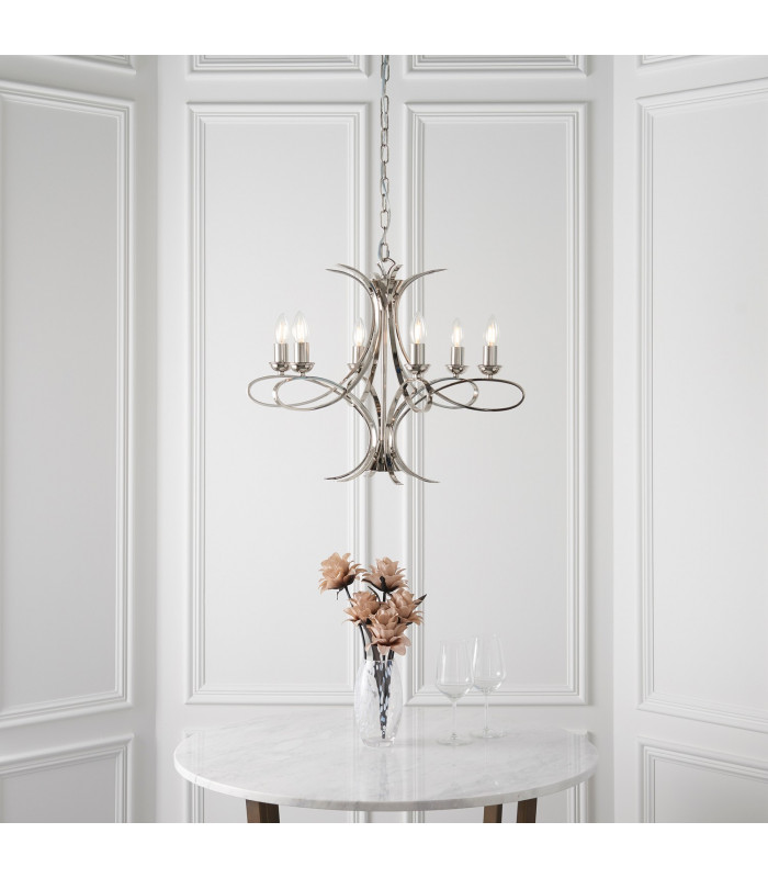 Penn 6 Light Multi Arm Ceiling Pendant Chandelier Polished Nickel E14-3