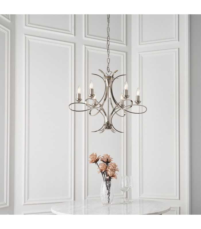 Penn 6 Light Multi Arm Ceiling Pendant Chandelier Polished Nickel E14-4