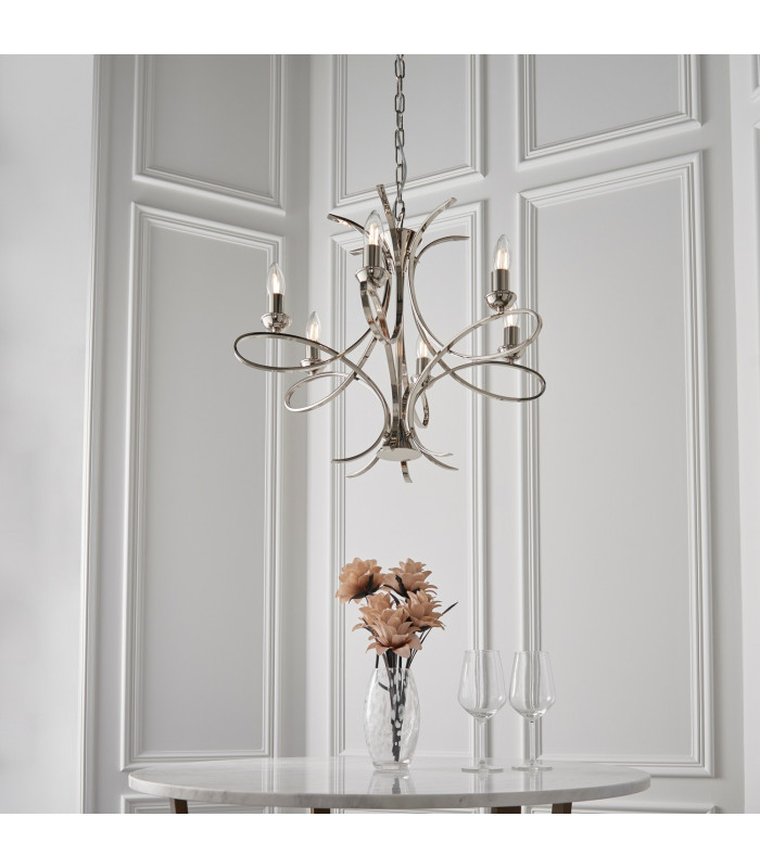Penn 6 Light Multi Arm Ceiling Pendant Chandelier Polished Nickel E14-5