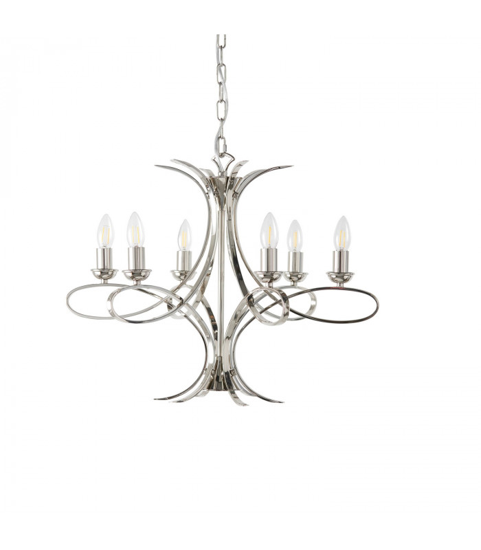 Penn 6 Light Multi Arm Ceiling Pendant Chandelier Polished Nickel E14-9