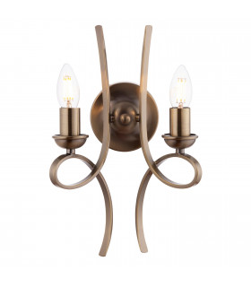 Penn 2 Light Indoor Twin Candle Wall Light Brushed Brass Effect Plate E14-1