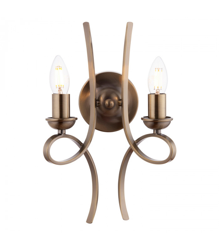 Penn 2 Light Indoor Twin Candle Wall Light Brushed Brass Effect Plate E14-1