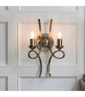 Penn 2 Light Indoor Twin Candle Wall Light Brushed Brass Effect Plate E14-2