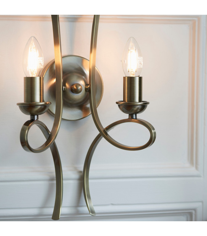 Penn 2 Light Indoor Twin Candle Wall Light Brushed Brass Effect Plate E14-3
