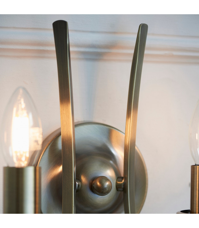 Penn 2 Light Indoor Twin Candle Wall Light Brushed Brass Effect Plate E14-4