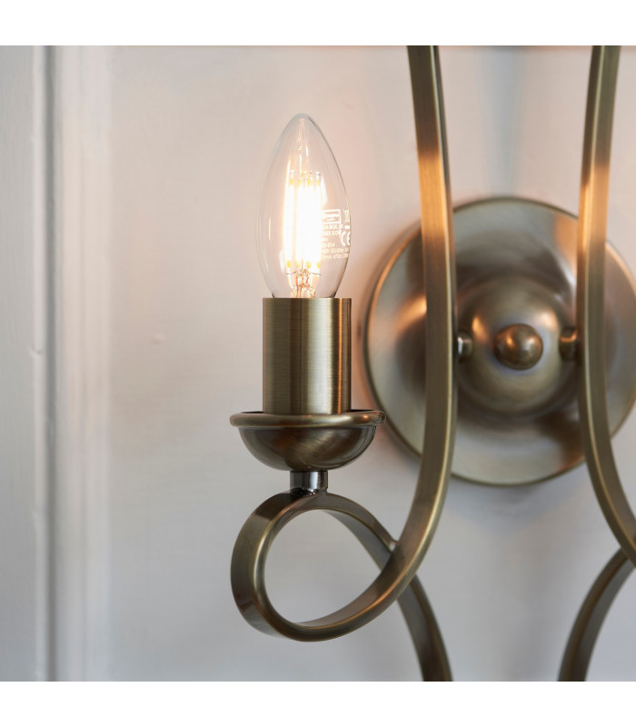 Penn 2 Light Indoor Twin Candle Wall Light Brushed Brass Effect Plate E14-5