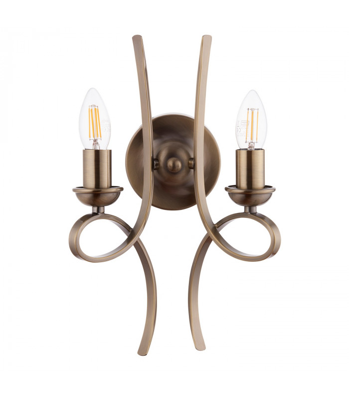 Penn 2 Light Indoor Twin Candle Wall Light Brushed Brass Effect Plate E14-6