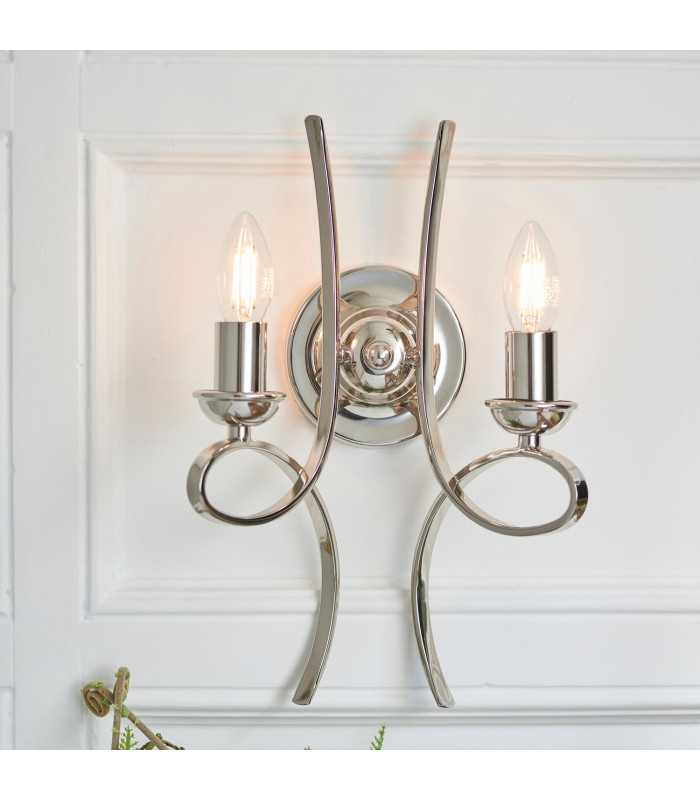 Penn 2 Light Indoor Twin Candle Wall Light Polished Nickel Plate E14-3