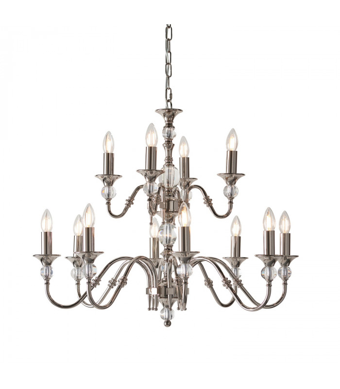 Polina 12 Light Chandelier Polished Nickel Plate & Crystal Finish E14-1