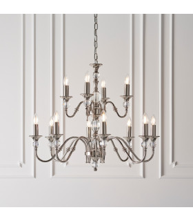 Polina 12 Light Chandelier Polished Nickel Plate & Crystal Finish E14-2