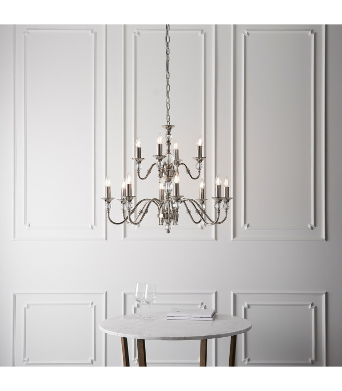 Polina 12 Light Chandelier Polished Nickel Plate & Crystal Finish E14-3