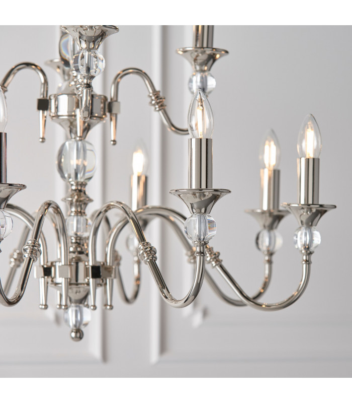 Polina 12 Light Chandelier Polished Nickel Plate & Crystal Finish E14-5