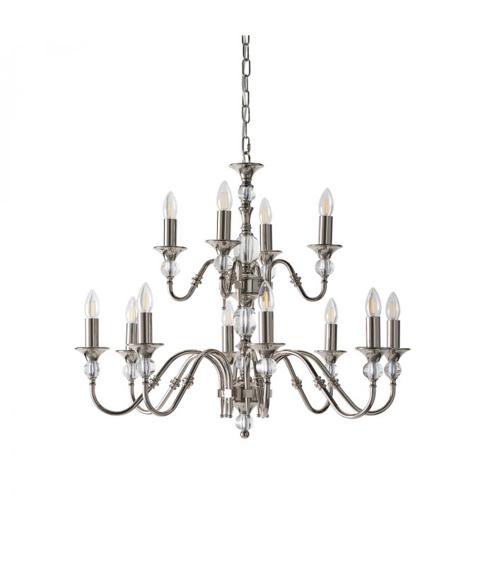 Polina 12 Light Chandelier Polished Nickel Plate & Crystal Finish E14-7