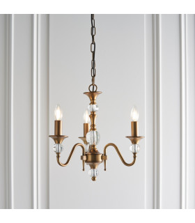 Polina 3 Light Multi Arm Ceiling Pendant Chandelier Antique Brass Crystal E14-2