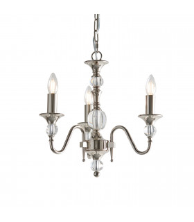 Polina 3 Light Multi Arm Ceiling Pendant Chandelier Polished Nickel Clear Crystal E14-1