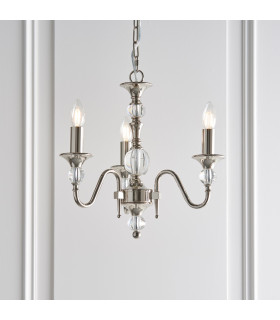 Polina 3 Light Multi Arm Ceiling Pendant Chandelier Polished Nickel Clear Crystal E14-2