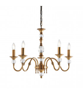 Polina 5 Light Multi Arm Ceiling Pendant Chandelier Antique Brass Crystal E14-1