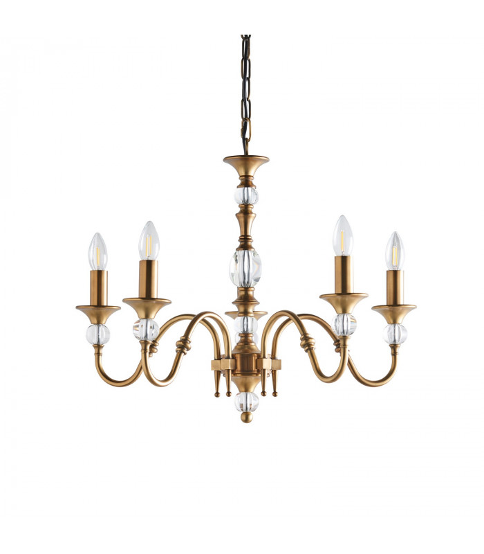 Polina 5 Light Multi Arm Ceiling Pendant Chandelier Antique Brass Crystal E14-7