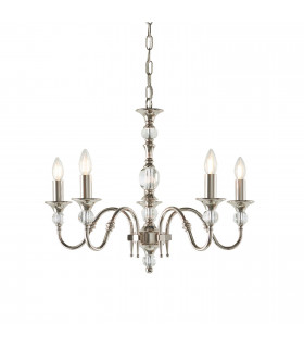 Polina 5 Light Multi Arm Ceiling Pendant Chandelier Polished Nickel Clear Crystal E14-1