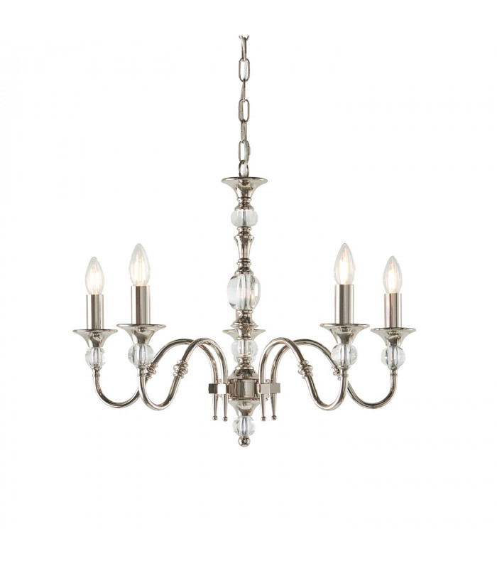 Polina 5 Light Multi Arm Ceiling Pendant Chandelier Polished Nickel Clear Crystal E14-1