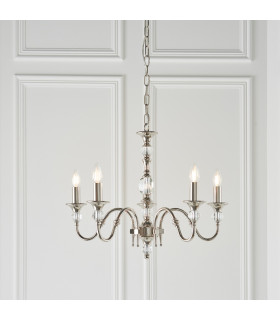 Polina 5 Light Multi Arm Ceiling Pendant Chandelier Polished Nickel Clear Crystal E14-2
